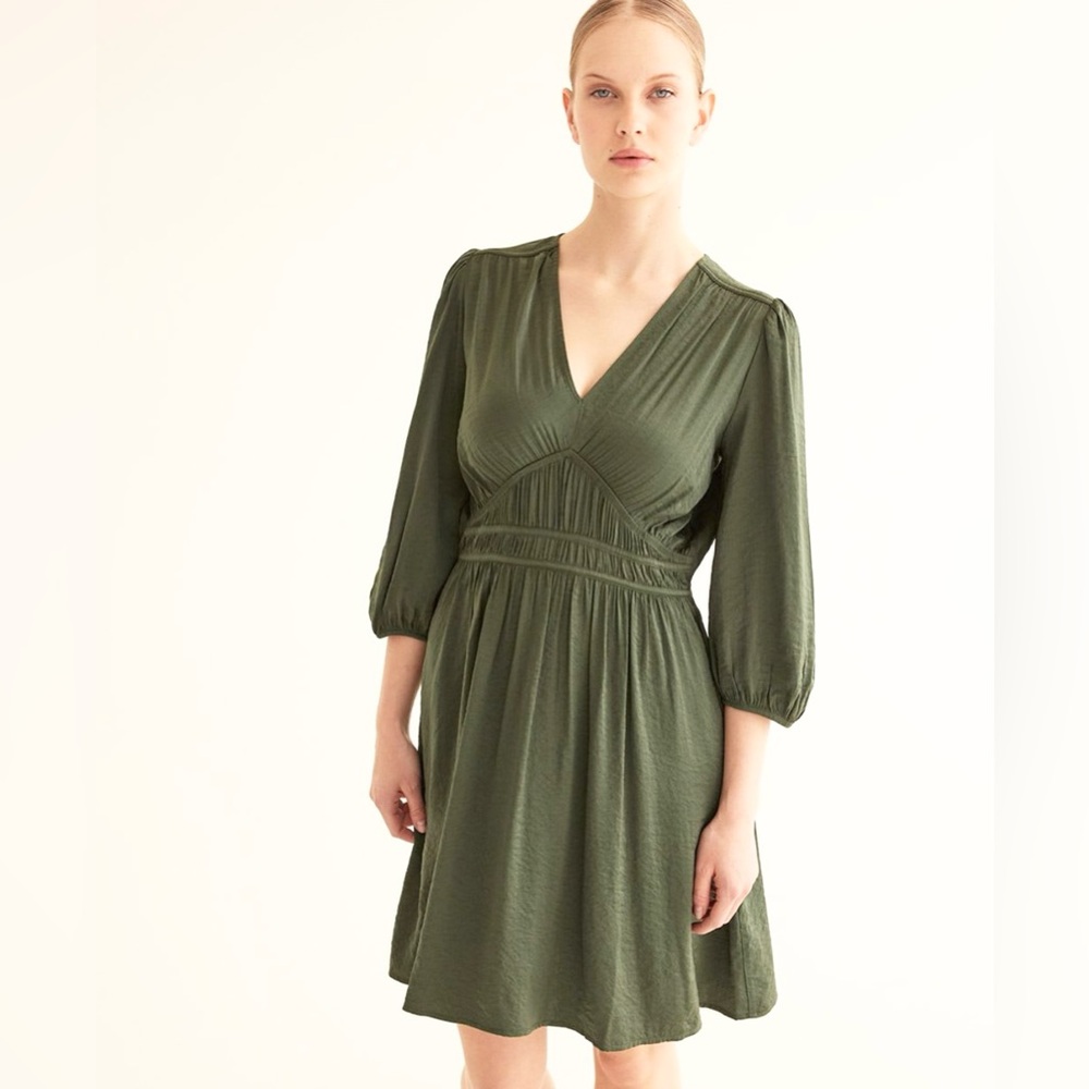 Sz S Reitmans midi dress 3/4-Sleeve Empire Dress with Pleats green - Picture 1 of 10
